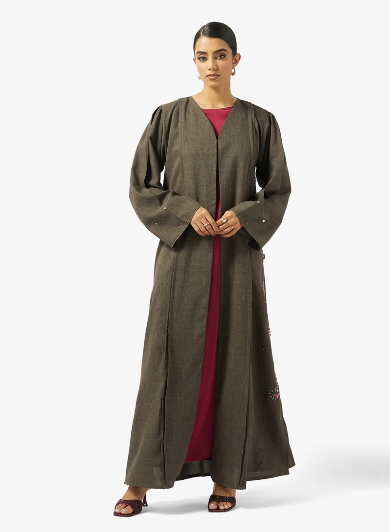 hayas closet  Embroidered Open Abaya With Sheila for Women | Best Price UAE